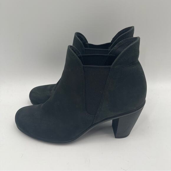 ECCO Boots Black Heeled Leather Nubuck Pull On Elastic Ankle Comfort SZ38(7/7.5) - Picture 4 of 12